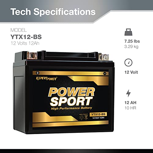 Expertpower ETX12-BS Ytx12-Bs Replacment Battery Maintenance Free Battery Powersport Motorcycle Atv Scooter Snowmobile Replace 2003 Honda Trx250 Recon thumb #2