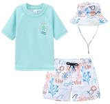Toddlers and Baby Boys' 3-Piece Rashguard Sets Swimsuits Sets with Hat Surfing Swimwear Sunsuit UPF 50+Happy Days(2-3T)