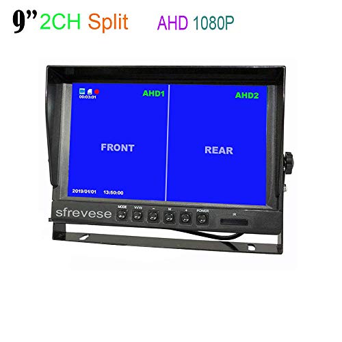 Image of 9 inch 4Pin IPS HD SD DVR Recording 2CH Split Car Rear View Monitor + 2X AHD 1080P Reversing Backup Camera for Bus Long Truck Vehicle Waterproof 12V-24V