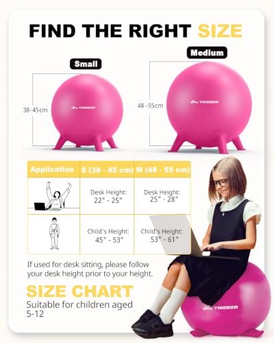 Image of Trideer Flexible Seating for Classroom Elementary, Yoga Ball Chairs for Kids, Wobble Chair of School Supplies for Sensory Kids, Student Desk Chairs for Homeschool (Pink, 55cm)