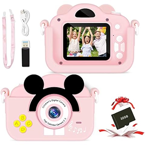 O-Q CLUB Children's Camera, Children's Digital Camera with Silicone Case 3-12 Years, 1080P HD 2.0 Inch Screen Children's Camera, Children's Day Birthday Gifts Toy for Boys Girls (Pink) Cover