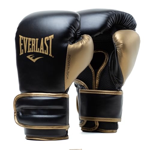 Guanti da Boxe Everlast Powerlock 2R 10oz Oro/Nero per sacco, colpitori e sparring, supporto polso...