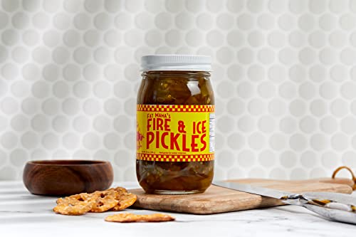 Fat Mama's Fire And Ice Pickles - Always Crispy Spicy And Sweet Pickles - Great With Bbqs, Grilling, Sandwiches, Burgers & Everyday Meals - Made With Natural Ingredients 16 Oz. Glass Jar Of Crispy Pickles - Made In Usa #TOP4