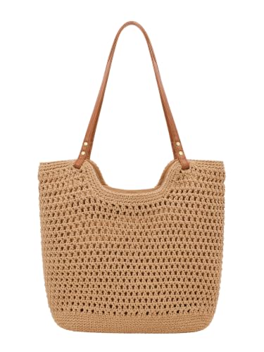 Image of TeeYee Boho Crochet Summer Handbag Handmade Cotton Rope Knit Shoulder Bags for Women Bohemia Tote for Travel