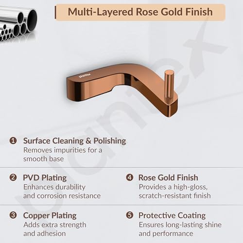 Image of Plantex Smero Pure Brass Made Robe Hook for Bathroom /Cloth Hanger for Wall /Hooks for Clothes Hanging - Smart (PVD Rose Gold)