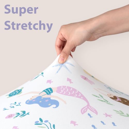 Image of Baby Mini Crib Sheets Girl, Portable 38 inchx26 inch Pack and Play Sheets Fitted for Playard and Pack N Play Mattress, 3-Pack Soft Microfiber Purple Mermaid