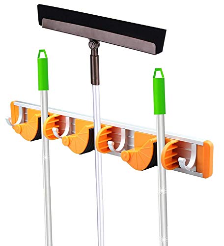Estantería de Almacenamiento Escoba y trapeador Organizador de trapeador y escoba montado en la pared Perfecto for garaje, Cocina, sótano o lavadero ¡Solución fácil for problemas de almacenamiento de
