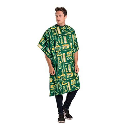 Betty Dain Vintage Print Barber Cutting Cape, Stylish, Lightweight Fabric Repels Hair, Classic Color And Pattern, Water-Resistant, Snap Neck Closure, Generous 45 X 60 Inch Size, Gold/Green #TOP1