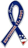 PinMart's 9/11 Never Forget Lapel Pin – September 11 Awareness Ribbon Commemorative Enamel Pins – Red, White, and Blue Patriotic Ribbon for Firefighters, Police, Veterans, Single or Bulk Packs