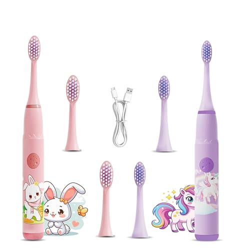 Image of Obvie Sonic Electric Kids Toothbrush with 4 Brushing Modes, 19000 Strokes per minute, IPX7 Waterproof, Soft Nylon Bristles, Rechargeable Battery, Electric Power Tooth Brush, 3 Heads (C3)