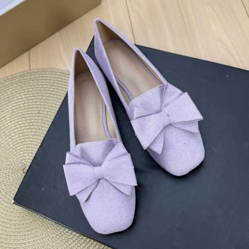 Image of WENJIAZHIZHI Square Toe Bow Ballet Slip-On | Classic Suede Finish,Chic Bow Detail,Effortless Everyday Style,Wedding Party Office,Plus Size Available