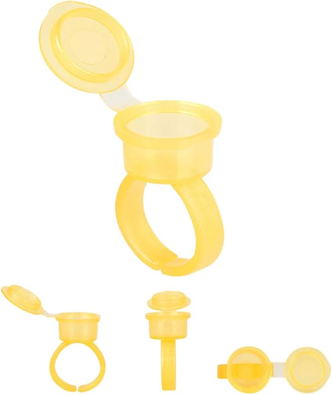 Tvoip Anéis com Copo para Tinta de Tatuagem e Pigmento, com Tampa, Amarelo, Pacote com 50