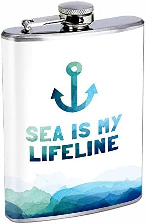Sea Lifeline Stainless Steel Silver Hip Flask 8 Ounce Spirits Drinking K1