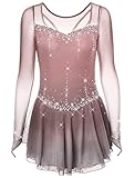 MLYYX Vestido de competición de Patinaje artístico Degradado Profesional para niña Deportes de Invierno de Manga Larga Traje de actuación de Patinaje Hecho a Mano Malla,A,8 Years