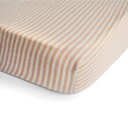Image of mushie Extra Soft Muslin Fitted MINI Crib Sheet | 24 inchx 38 inch (Natural Stripe)