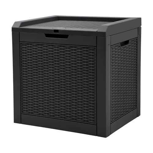DWVO 118L Garden Storage Box Rattan Resin Indoor Outdoor Deck Box for Package Patio Cushions Gardening Tools Lockable Waterproof Black