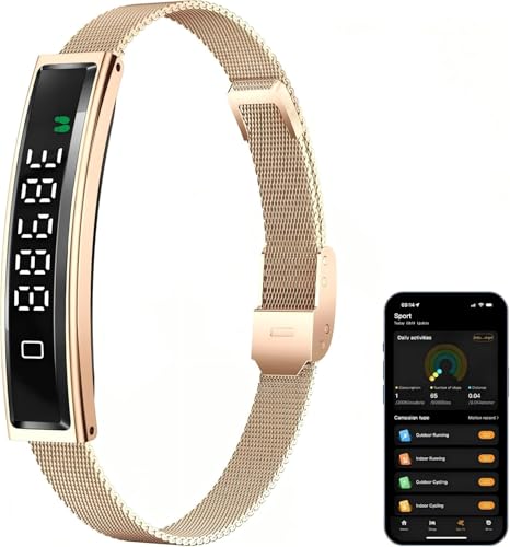 Image of Health Smart Bracelet,Fitness Tracker with Heart Rate, Sleep Monitoring, Blood Oxygen, Step Counting for iOS and Android, No Subscription Fee, Waterproof(Gold)