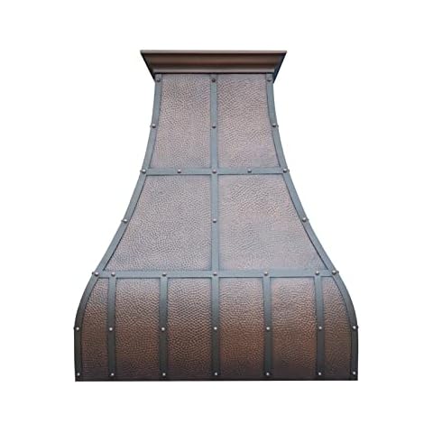 SINDA 16 Gauge Solid Copper Stove Range Handcrafted by Craftsmen, Commercial Grade Hood Vent, Lighting, High CFM Fan Motor and Baffle Filter, 36"W x 42"H, Wall Mount, H13BTRW3642 Cover