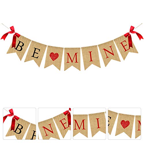Banner de juta Be Mine NUOBESTY com placa de coração de glitter para dia dos namorados, decoração de