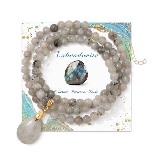 Pendlixy Healing Crystal Necklaces for Women Trendy Natural Stone Beaded Long Pendant Necklaces for Womens Handmade Bohemian Fashion Necklace Jewelry Gift