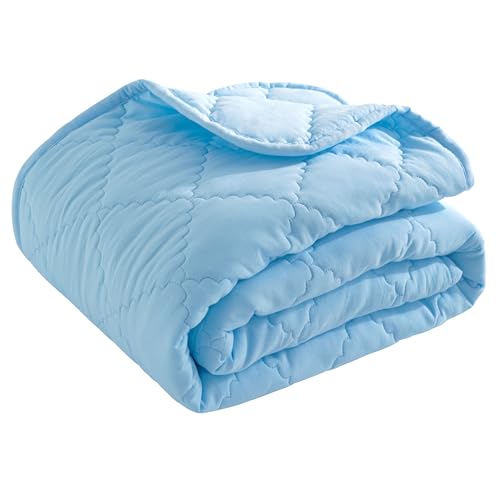 Image of BEDSUM Large Toddler Comforter, Brushed Microfiber Crib Blanket - All Season Quilted Down Alternative Nursery Bedding - Lightweight Baby Blanket for Daycare & Nap, 43x60, Aqua