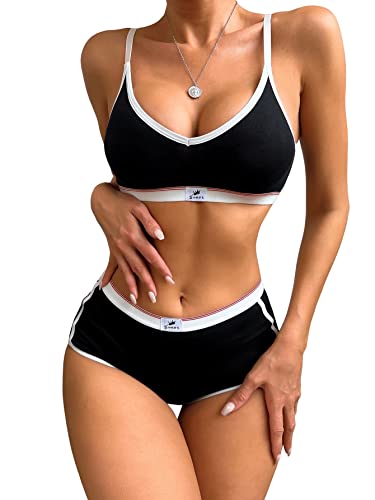 SweatyRocks Women's Color Block 2 Piece Lingerie Set Wirefree Bra and Boyshort Panty Underwear Black XL SweatyRocks Women's Color Block 2 Piece Lingerie Set Wirefree Bra and Boyshort Panty Underwear Black XL