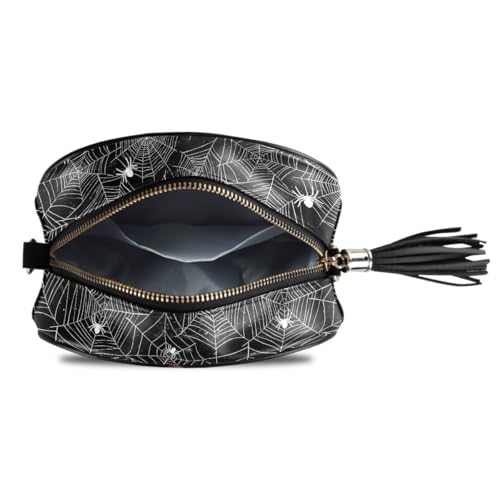 Image of ALAZA Halloween Black and White Grunge Background with Spiderwebs Cross Body Fashion Chain Bag Single Shoulder PU Leather Purse for Women Girls