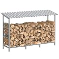 LIANTRAL 4ft Firewood Rack Outdoor with Cover, Heavy Duty Metal Fire Wood Storage Rack for Indoor Outdoor, Log Holder Stand for Fireplace