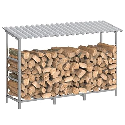 LIANTRAL 4ft Firewood Rack Outdoor with Cover, Heavy Duty Metal Fire Wood Storage Rack for Indoor Outdoor, Log Holder Stand for Fireplace