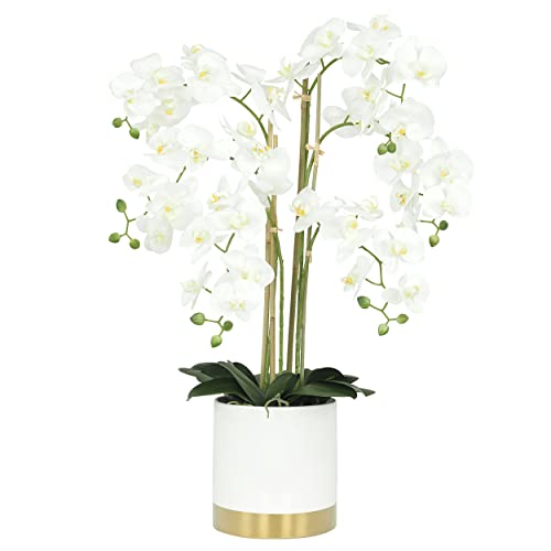 Plante Artificielle Fleur Orchidée H.80cm - Ligne Déco - Fausse Fleur Toucher Naturel Pot Céramique Blanc - Décoration Intérieur Maison Zen - Cesia Cover