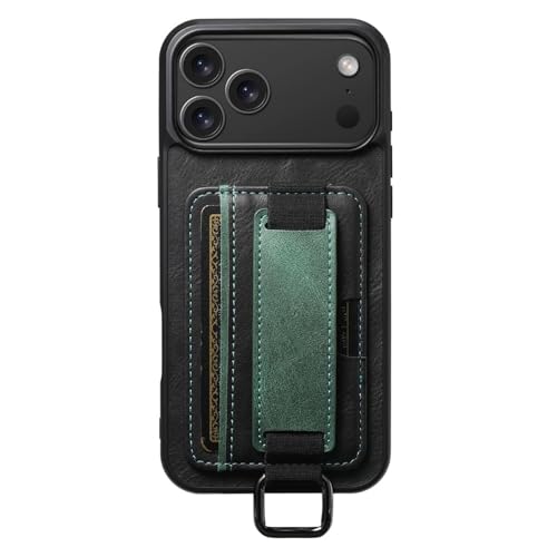 Étui iPhone 17 Pro cuir vert avec béquille pour visionnage mains libres