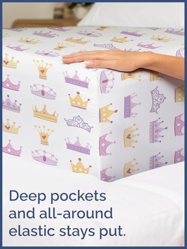 Image of Kids Twin Princess Crowns Bed Sheets - 3 Piece Princess Crowns Sheet Set