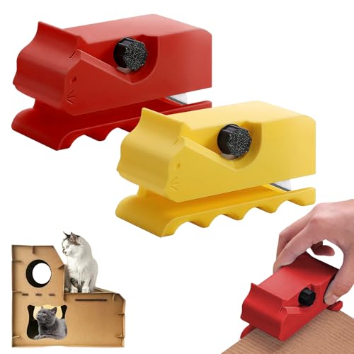 Zimoer Taglierina per Carta per Tiragraffi Cartone, Taglierino Portatile per Cartone Stampato in 3D, Doppio Set Rosso e Giallo con Lama, Ideale per DIY e Giochi per Gatti