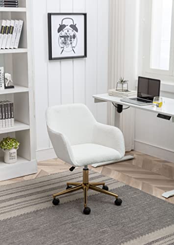 HomVent Fluffy Desk Chair Pink Faux Fur Vanity Chair Adjustable Swivel Computer Chair on Wheels Height Adjustable Cute Desk Chair for Makeup Room Teen Girls Bedroom Home Office (White O), (20210901) - Thumbnail 6
