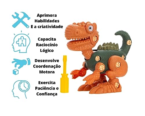 Dinossauro Monta Desmonta Com Ferramenta Brinquedo Infantil Marrom