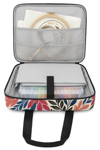 Image of ATTERET Full Range Embroidery and Cross Stitch Starter Kit with Premium Storage Organizer Bag, Includes 99 DMC Coded Cotton Threads, 9 Metallic Floss, 3 Hoops, Needles, Scissors + More (Floral)
