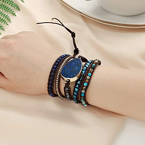 Image of Plumiss Women Boho Handmade Natural Stone Crystal Leather Bead Wrap Bracelets Collection
