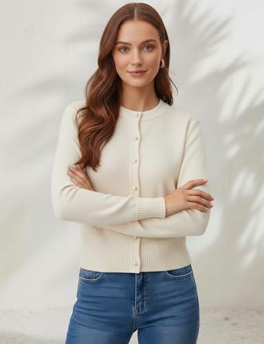 Image of Women's Casual Slim Fit Cardigan Sweaters Long Sleeve Button Down Lightweight Waist Length