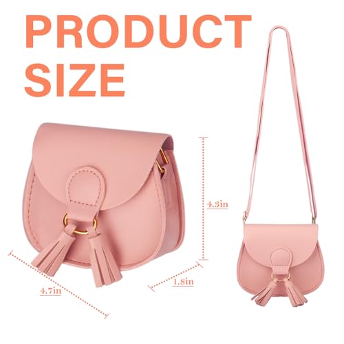 Image of Little Girls Purse for Toddler Kids Girls Leather Crossbody Bag with Tassel (Pink)