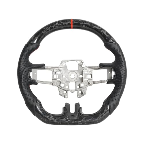 Carbon Fiber Steering Wheel for 2015-2017 Mustangs Glossy Forged Grain Design Nappa Perforated Leather with Hand Stitching D-Shaped Steering Wheel for Mustang EcoBoost/GT/V6 and Shelby GT350/GT350R