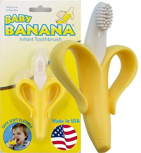 Image of The Original Baby Banana Toothbrush Training Teether Toy, for Babies Infants Toddlers; Teething Relief for Sore Gums, Massaging Soothing; Safest Food Grade Silicone; USA Family-Owned Business