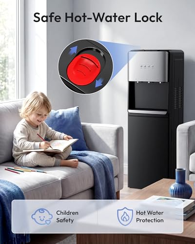 Image of Euhomy Self-Cleaning Bottom-Loading Water Dispenser, Compatible with 5 Gallon Bottles - 3 Temperature Settings with Hot, Room & Cold Water Outlets, Childproof Lock, Night Light & LED Display,Black