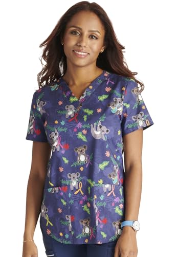 Cherokee Prints Women Scrubs Top V-Neck Print Plus Size CK652, 2XL, Koala's Care