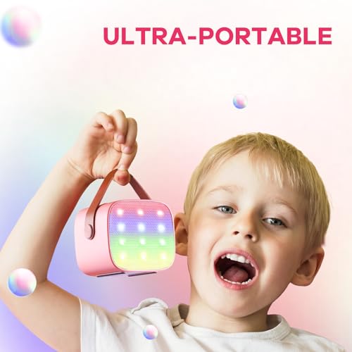 YLL Mini Karaoke Machine for Kids Adults, Portable Bluetooth Speaker with 2 Wireless Microphones,18 Pre-Loaded Songs Toys Birthday Gifts for Girls 4, 5, 6, 7, 8+ Years Old Toddler Teens (Sakura Pink) - 9