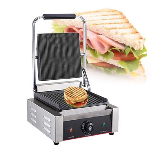 KLYDBMYT Prensa para sándwiches Panini, Parrilla eléctrica para Interiores con Control de Temperatura, para quesadillas, Hamburguesas, Parrilla eléctrica para filetes de 1,8 KW/3,6 KW, 811A-110V