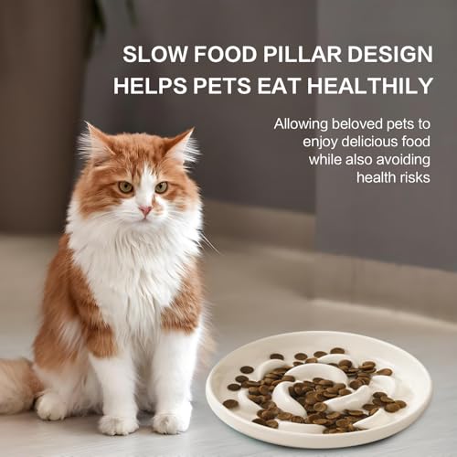 Anti-Schling-Napf für Katzen aus lebensmittelechtem Melamin – Rutschfester Slow Feeder mit Labyrinth-Design – Sanfte Farben – Für Nass- und Trockenfutter geeignet – Weiß– 16 x 16 x 3,2 cm