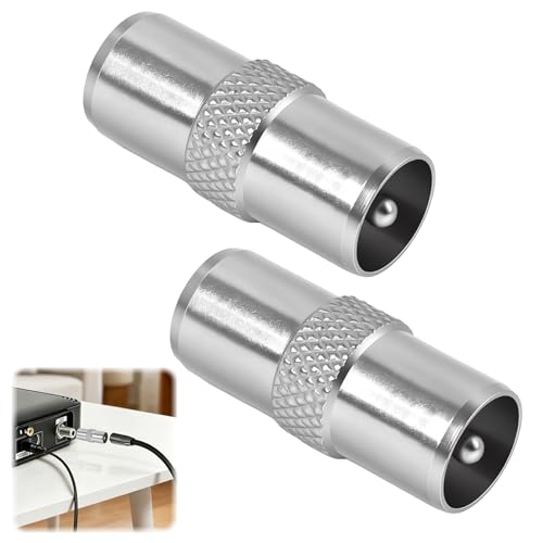 2 Piezas Adaptador Coaxial Macho a Macho, Conector Coaxial RF Niquelado, Adaptador Antena TV, Conexión Universal para Televisores, Decodificadores, Antenas Satélite y Sistemas de Audio y Video