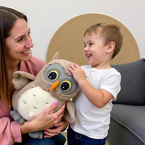 Image of Ryttir 15.7 Inch Chubby Gray Owl Stuffed Animal, Adventure Stuffed Owl Plush Toy, Brave Boy's and Girl's Room Decor, Funny Owls Gift for Kids and Women