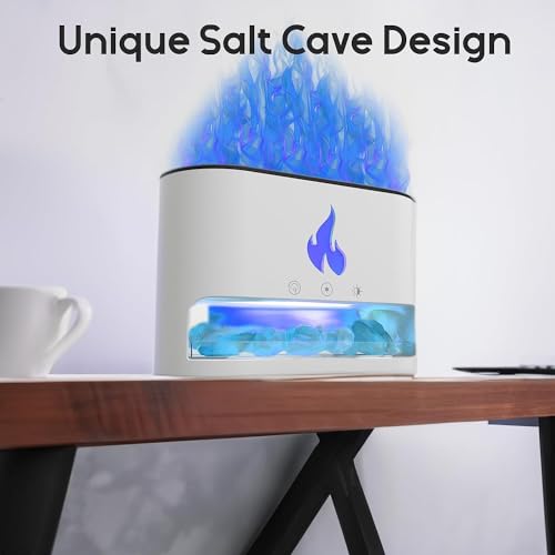 Image of BOHOFAM Plastic Humidifier for Home, Flame Diffuser Atmosphere Light Humidifier Portable Noiseless Aroma Aromatherapy Machine, Auto Shut-Off, Essential Oil Diffuser for Large Room (Flame-White) 300 ml