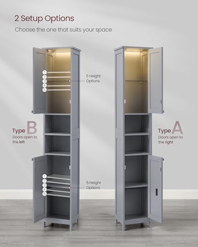 image for VASAGLE Tall Bathroom Cabinet with Lights, Slim Bathroom Storage Cabin